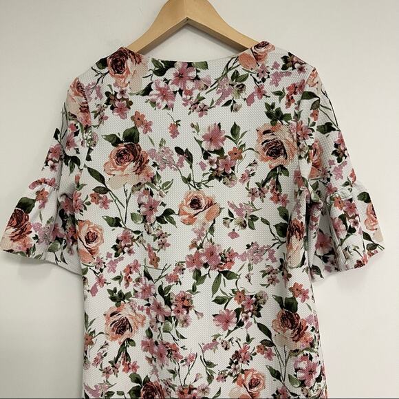 BOBEAU Large White Floral Statement Ruffle Bell Sleeves Pink & White Size Large - Picture 6 of 11